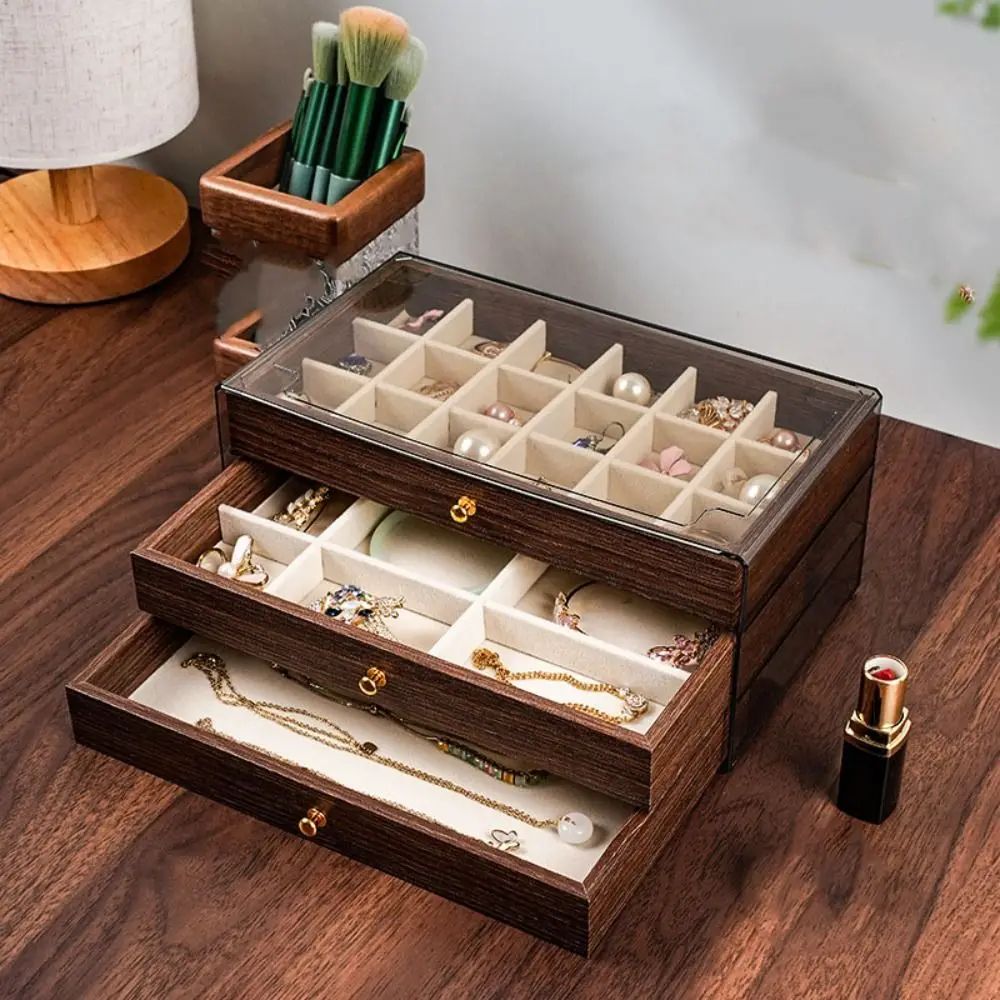 ✨ Multi-Layer Wooden Jewelry Organizer – Stylish Storage with Clear View 💍