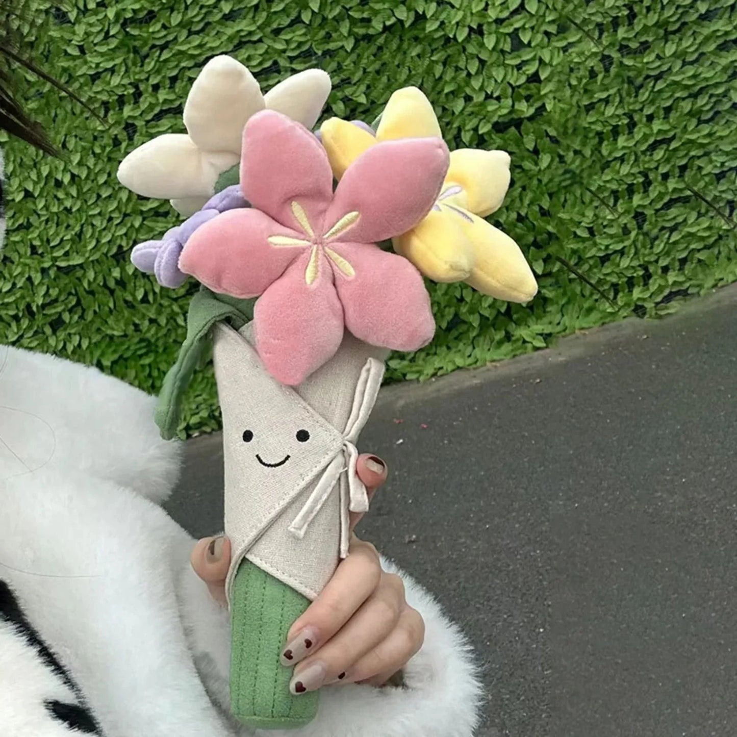 Plush Bouquet Toy Stuffed Lifelike Holding Flower Soft Doll Wedding